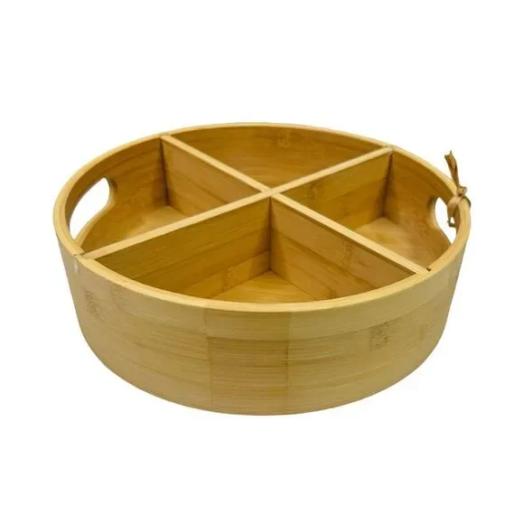 Brightroom Bamboo 4 Compartment Lazy Susan Turntable with Dividers - Picture 2 of 6